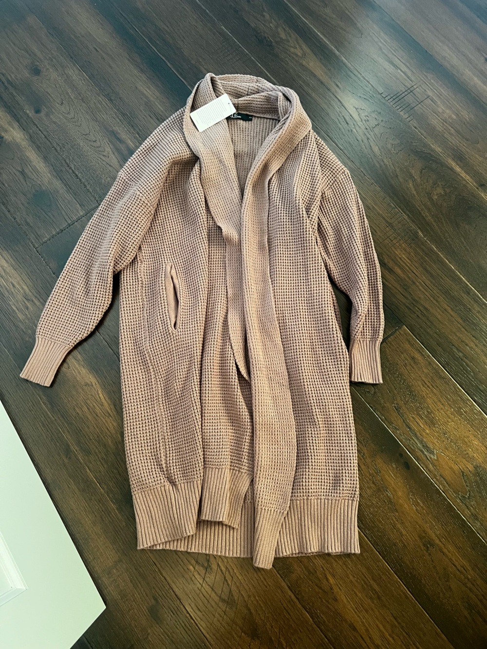 Waffle-Knit Open Front Women's Cardigan - Taupe